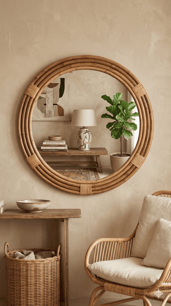 Round Cane Mirror